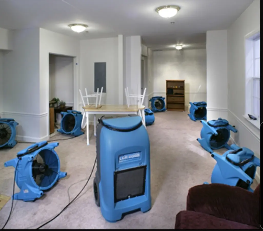 Air movers and dehumidifier setup for Water Damage Restoration in Great Barrington